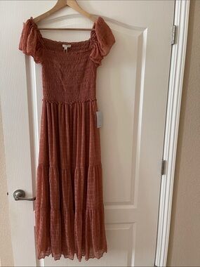 Max Studio Rust smocked top  Tiered MIDI Dress, Sz S